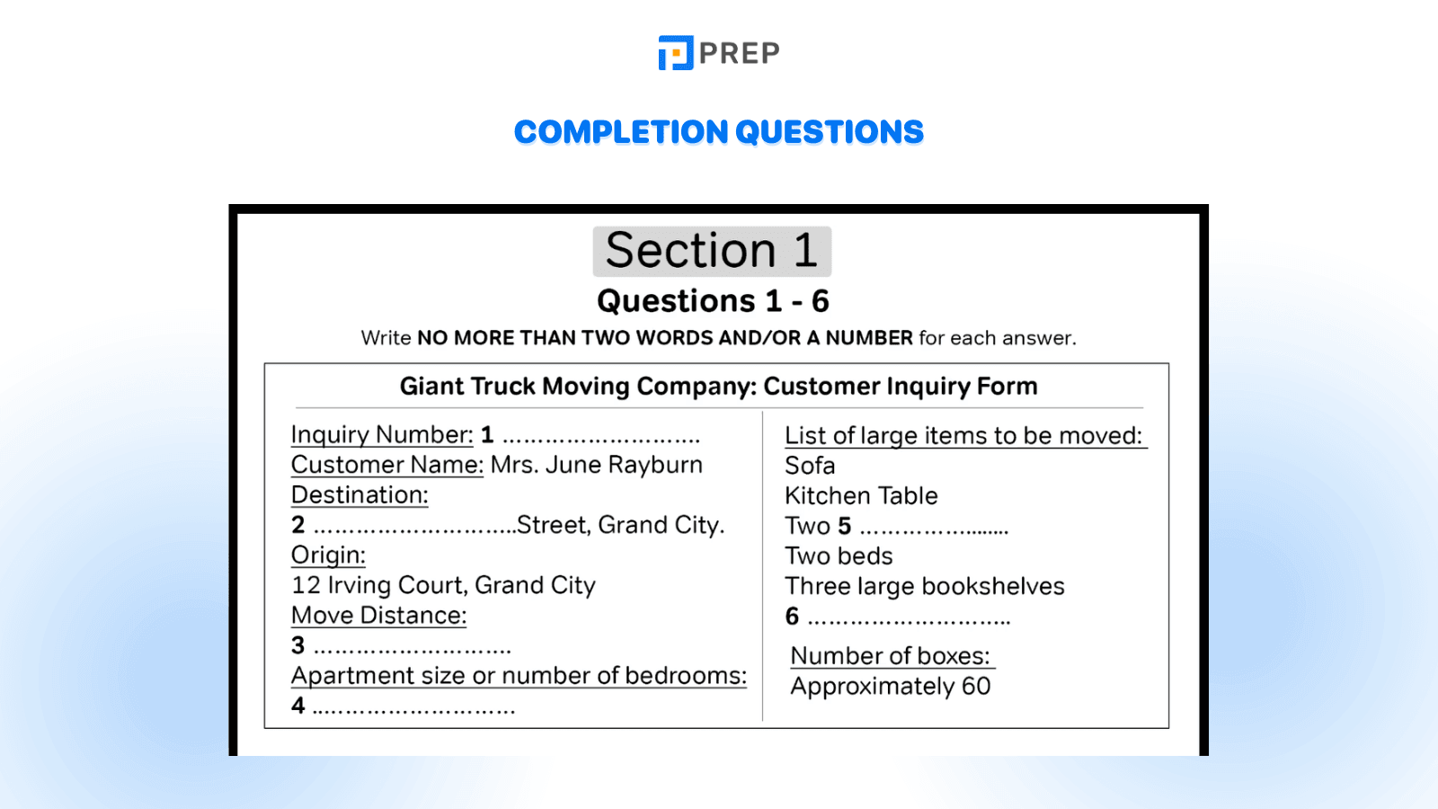 Completion Questions in the IELTS Listening Test Format