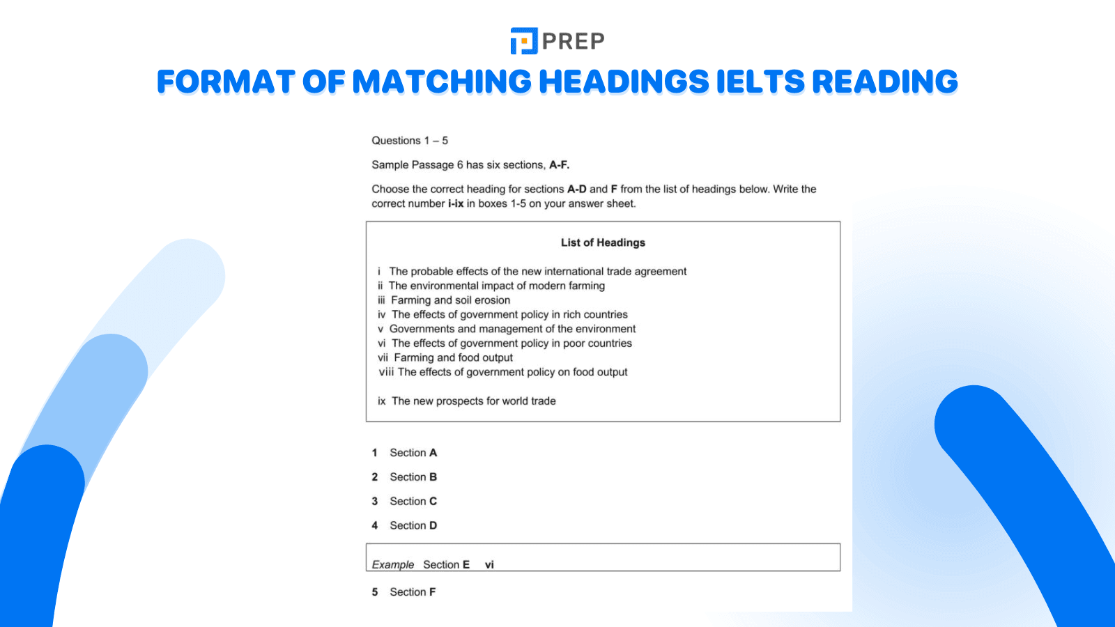 Format of Matching Headings IELTS Reading