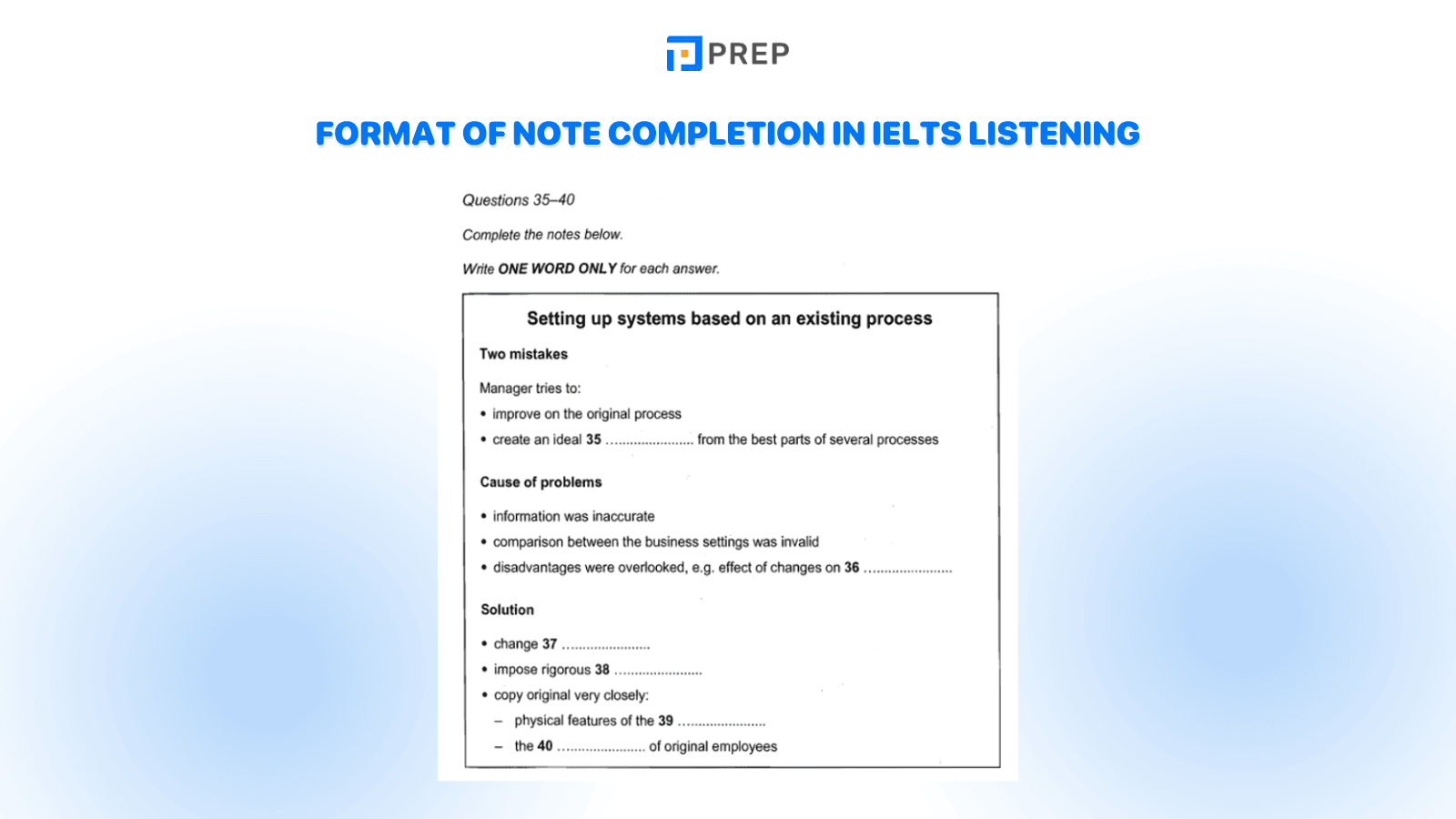 Format of Note Completion in IELTS Listening