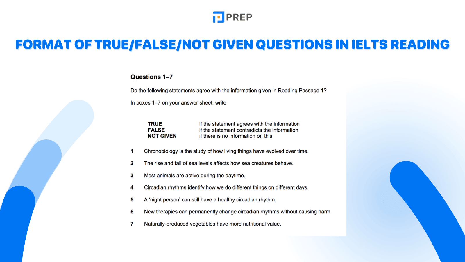 Format of True/False/Not Given questions