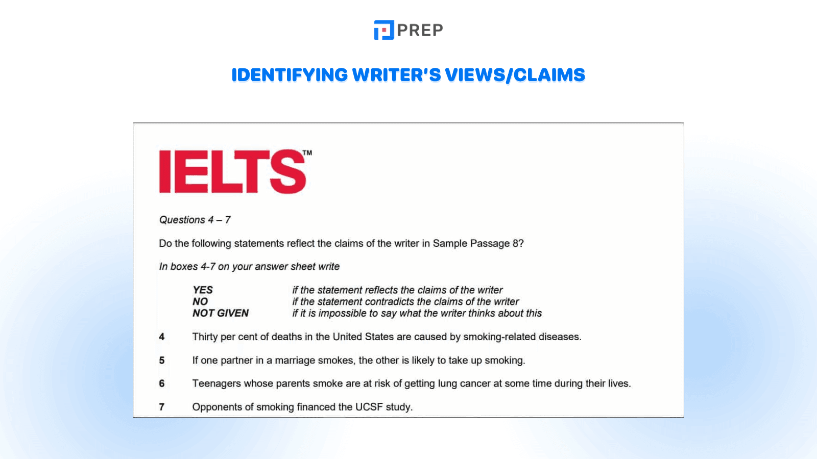 Identifying writer's views/claims - one of the most common IELTS Reading Question Types