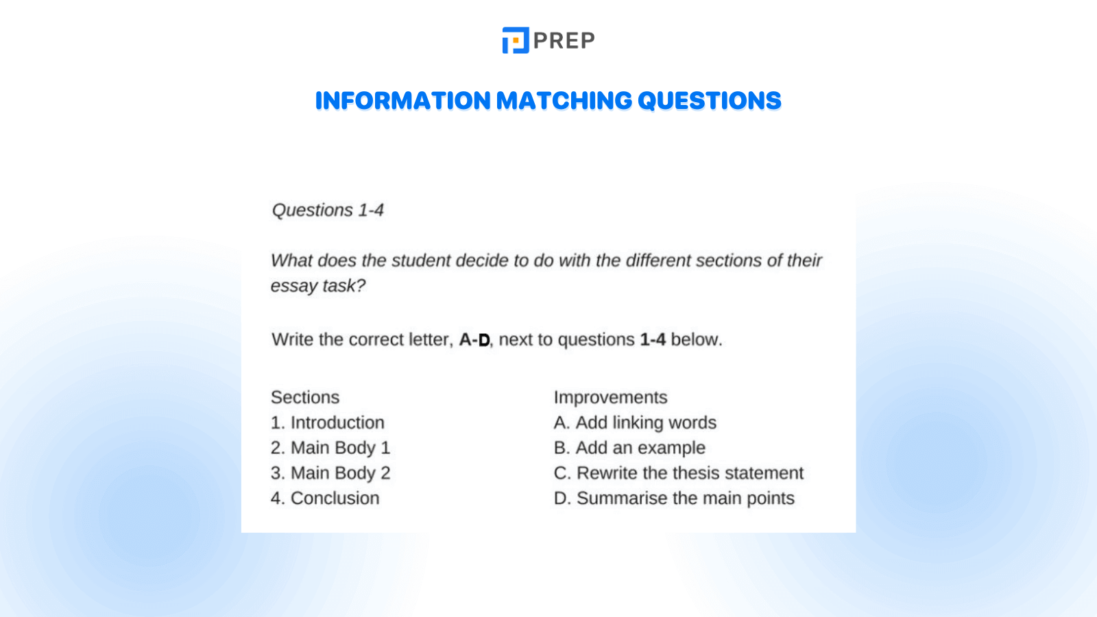 Information Matching Questions in the IELTS Listening Test Format