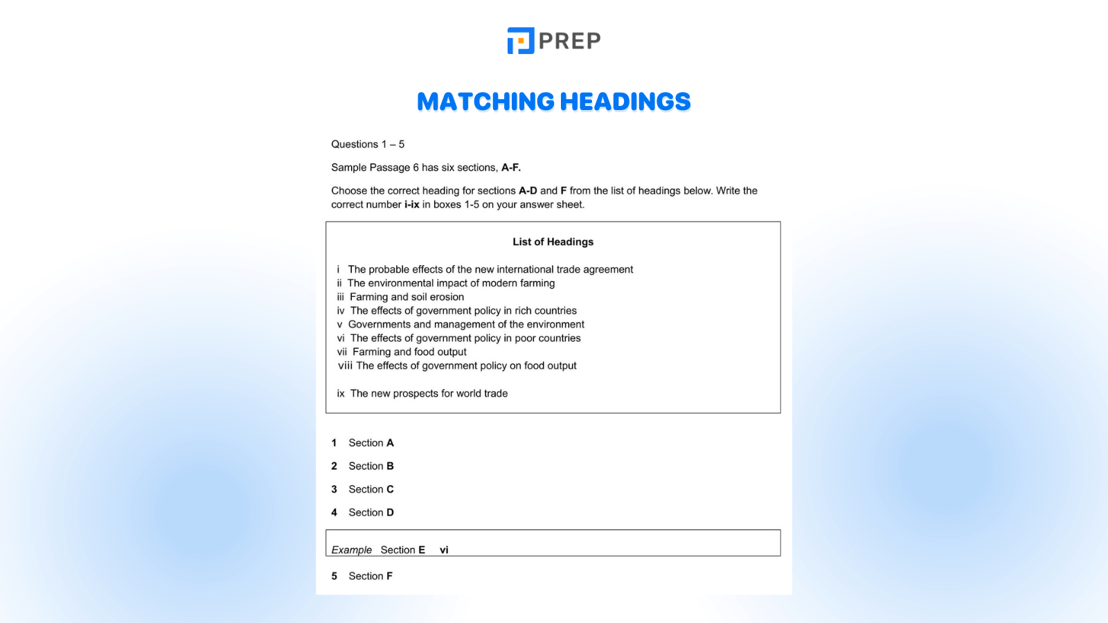 Matching Headings Question - one of the most common IELTS Reading Question Types