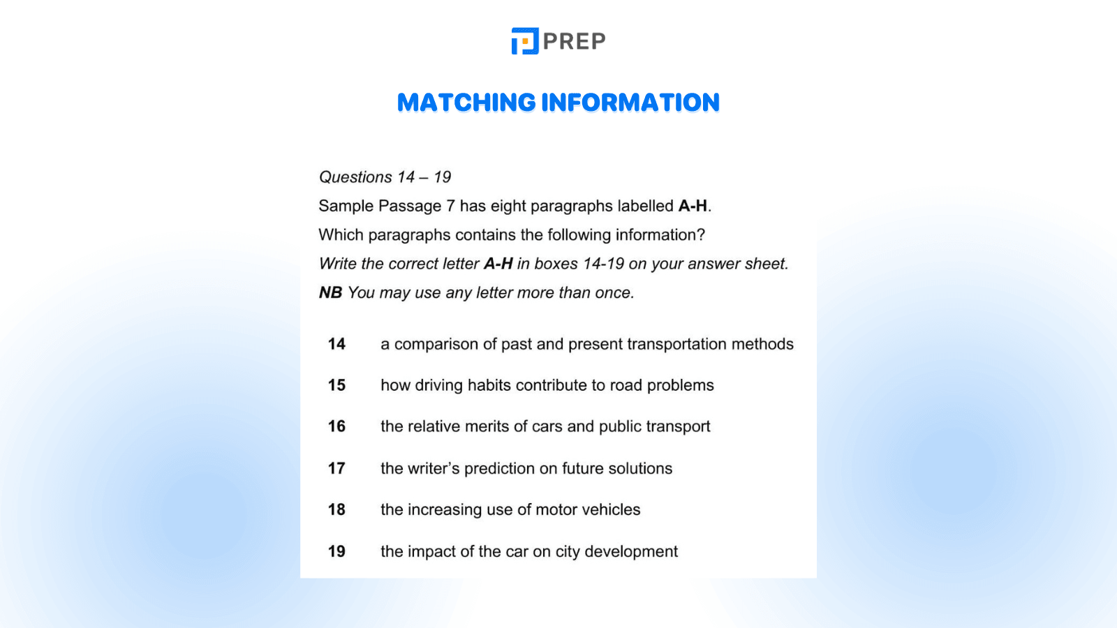 Matching Information Question - one of the most common IELTS Reading Question Types