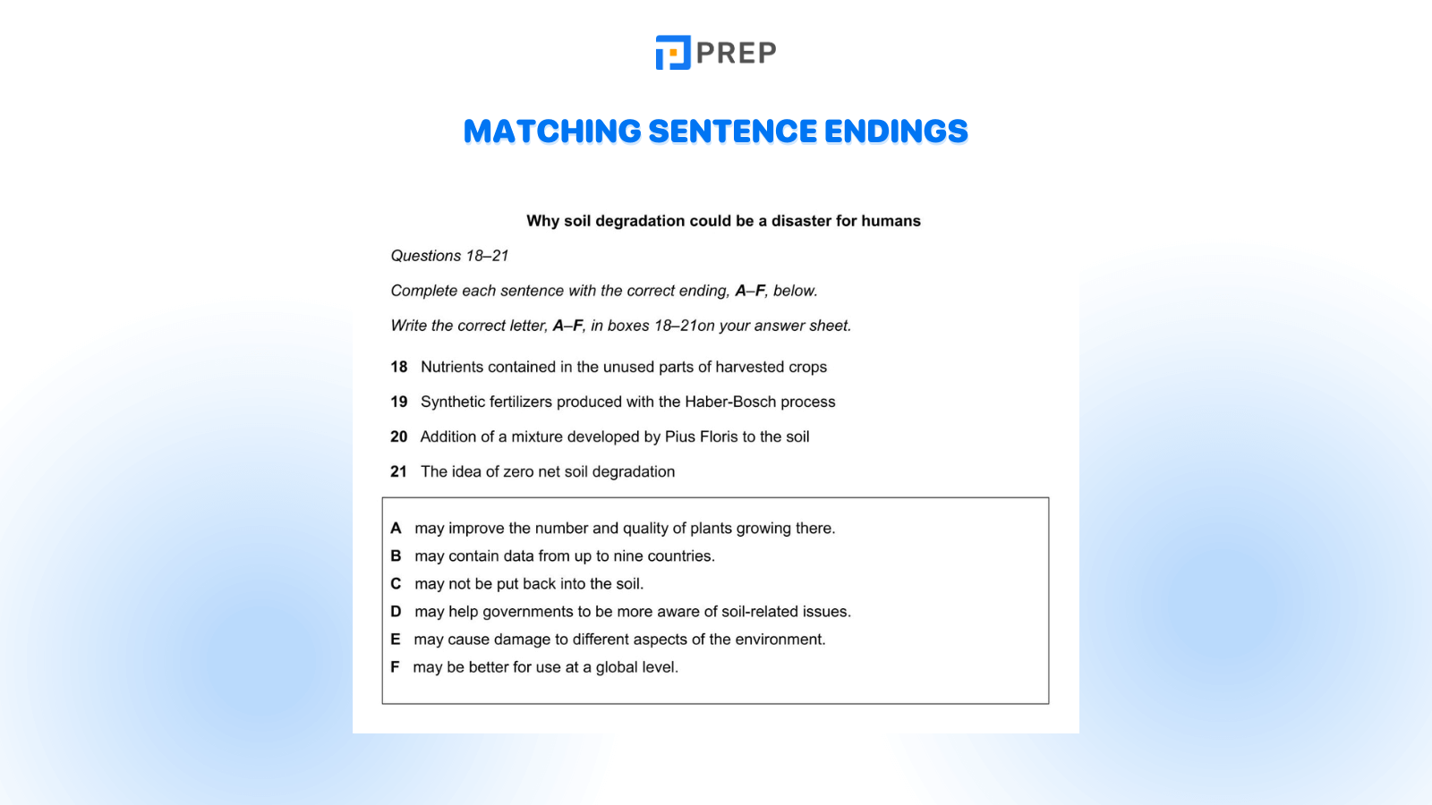 Matching Sentence Endings - one of the most common IELTS Reading Question Types