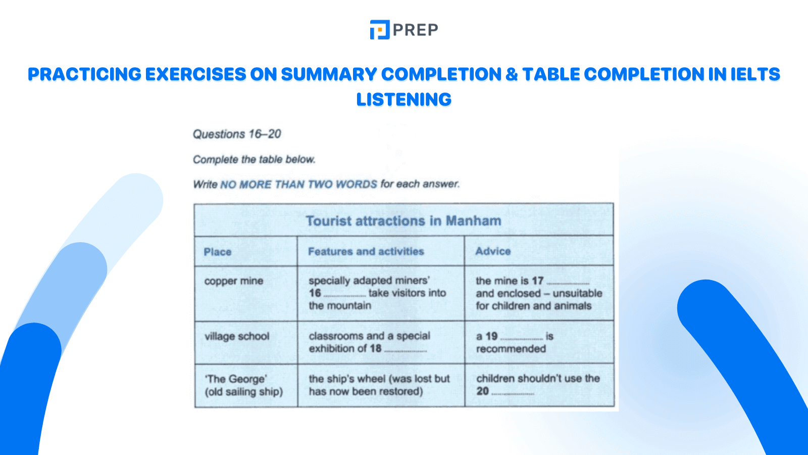 Practicing exercises on Summary Completion & Table Completion in IELTS Listening