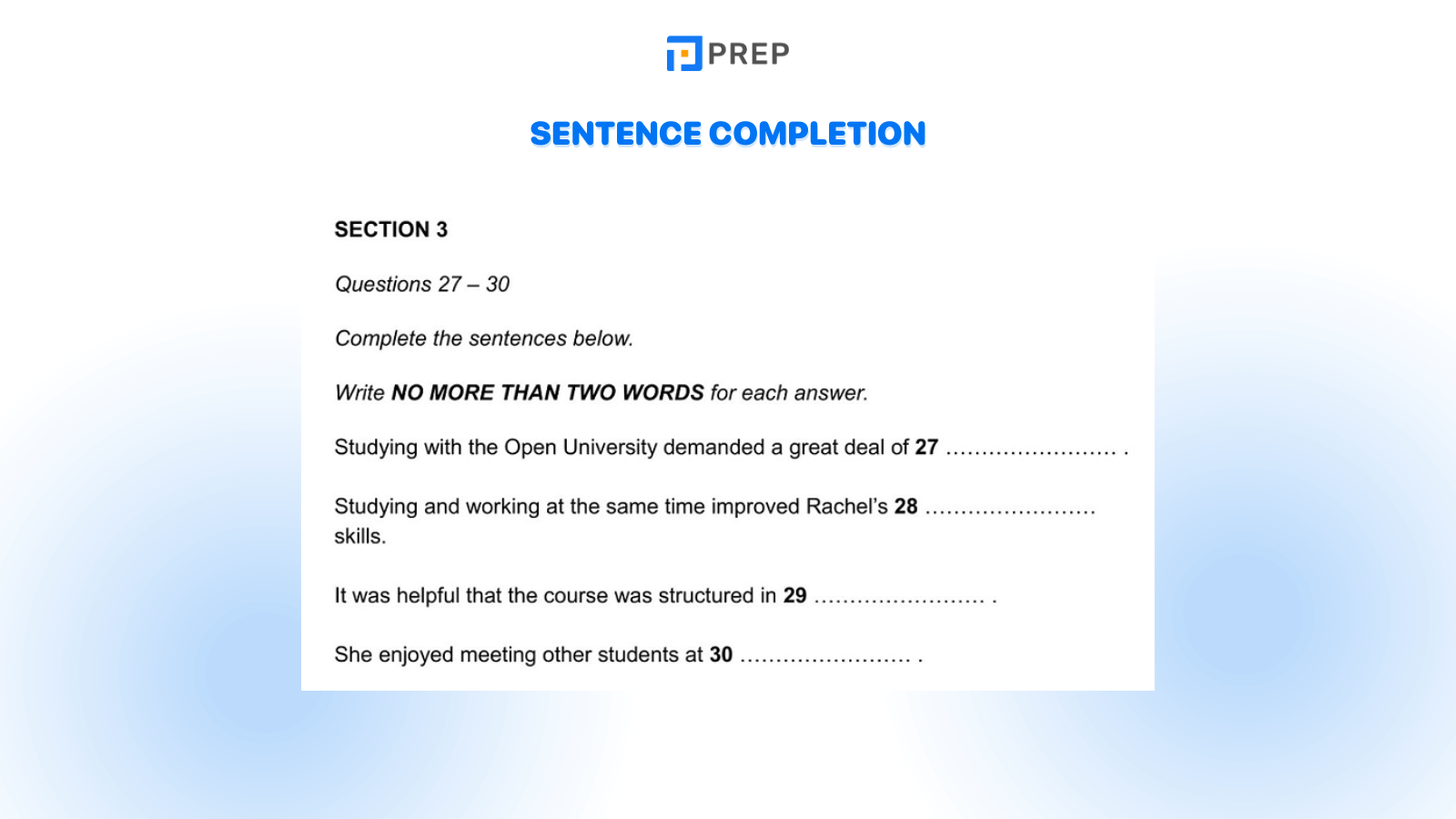 IELTS Listening Question Types: Sentence completion