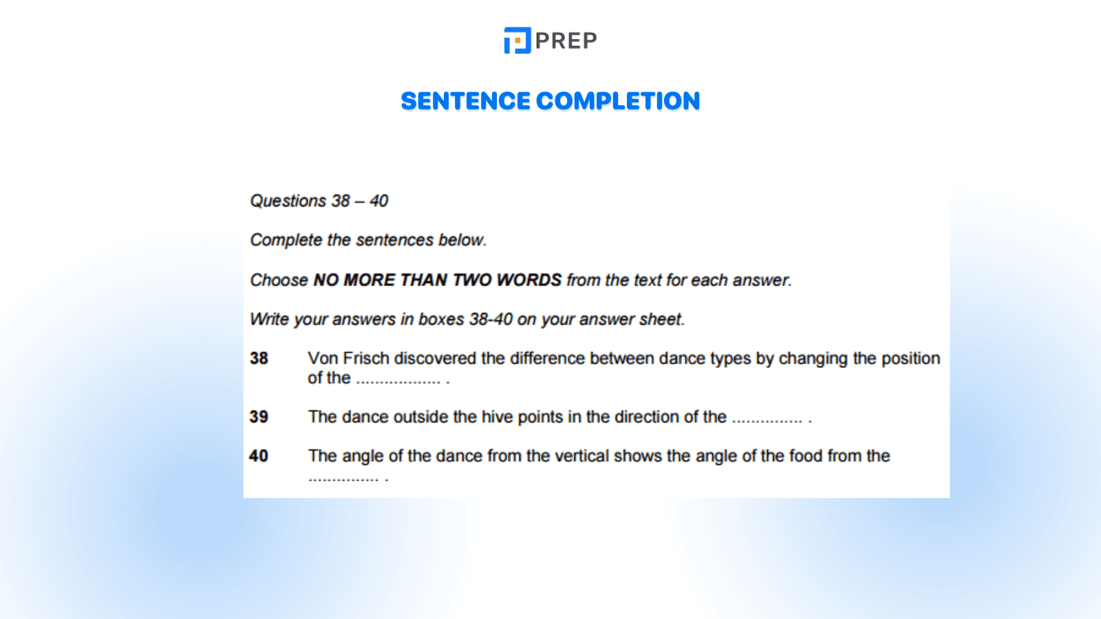 Sentence Completion Question - one of the most common IELTS Reading Question Types