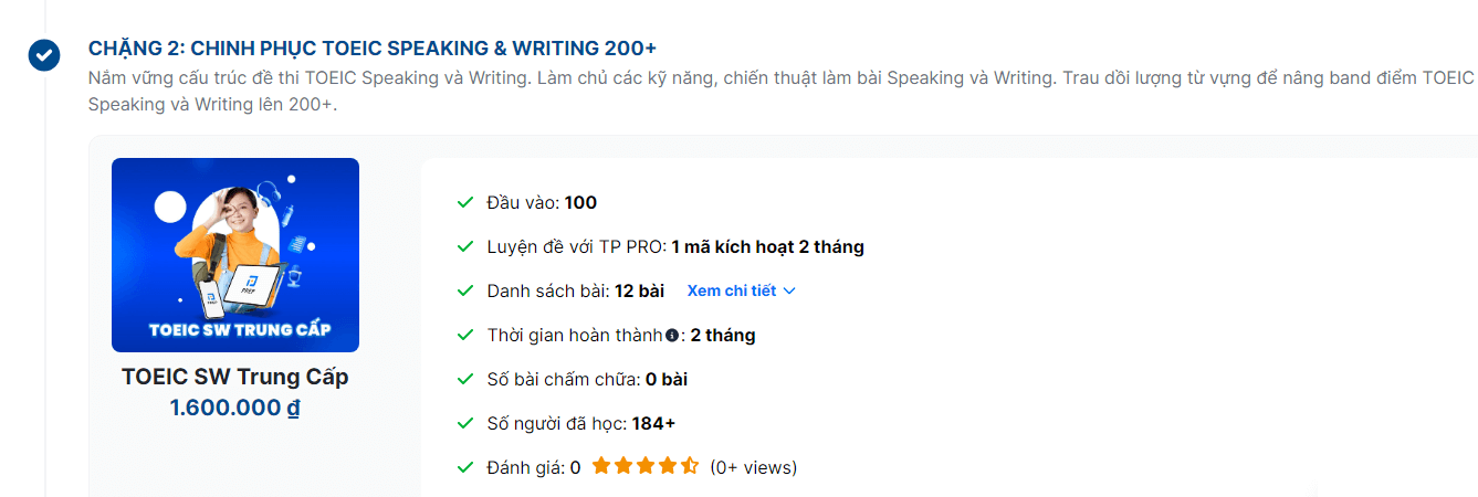 Khóa Speaking & Writing Trung cấp (100 - 200+): 21 ngày